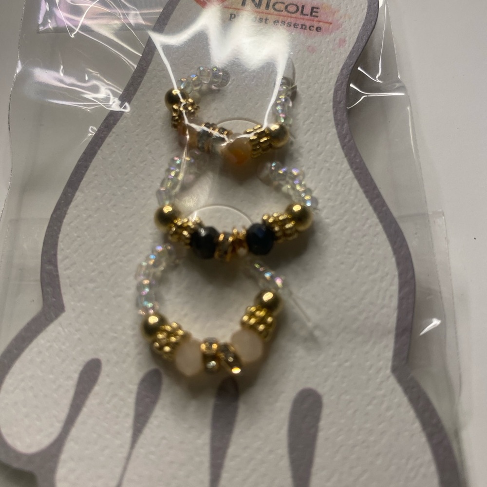 Gold and Black Pack of 3 Toe-Rings with Beaded Design